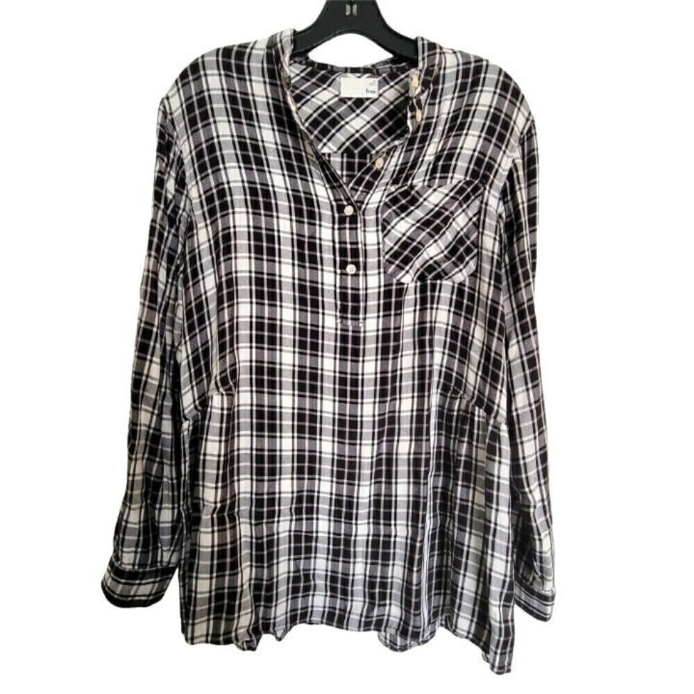 Aritzia Wilfred Oversize Lucy Plaid Long Sleeve Peplum Tunic Shirt Dress Size XS